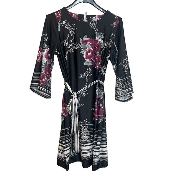 NY Collection Womens Floral Print Round Neck Dress Flutter Sleeve Size 2X Black - Picture 1 of 7